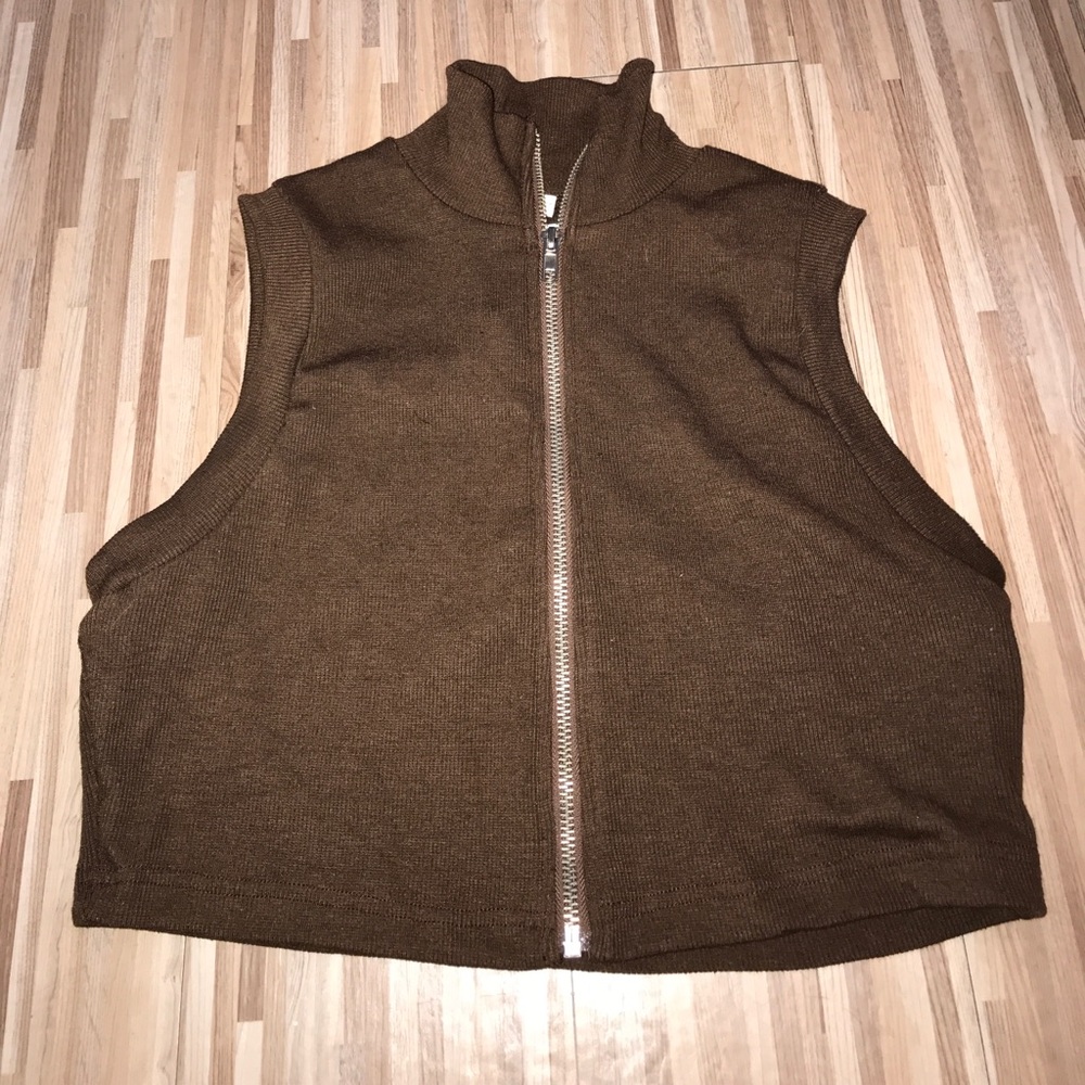 Vintage brown zip crop top